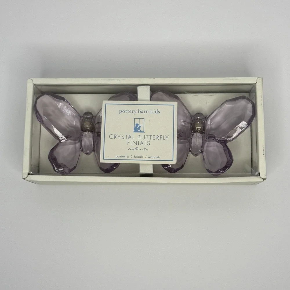 Pottery Barn Kids Crystal Butterfly Finials Purple NIB Set Of 2